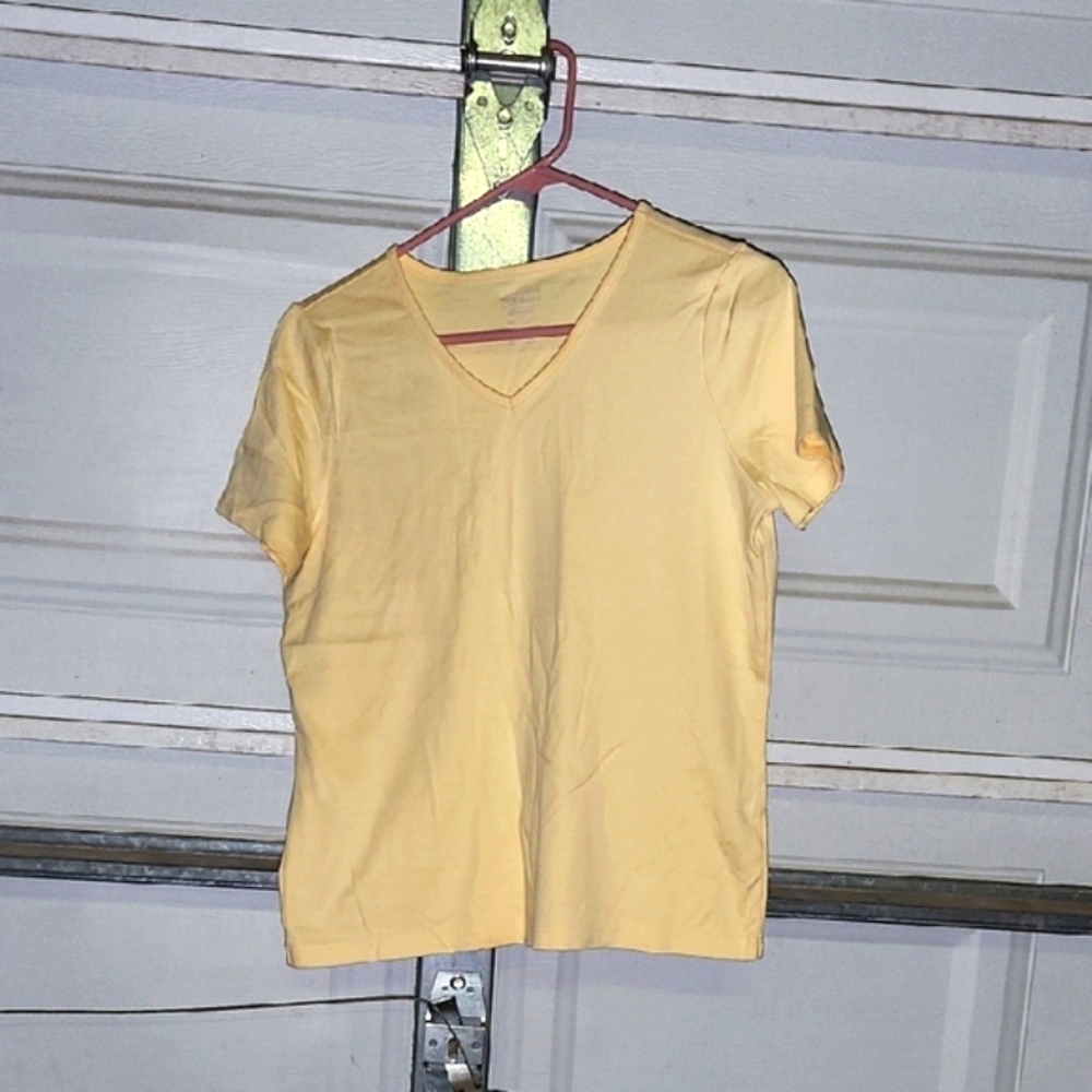 L.L. Bean Light Yellow V-Neck Short Sleeve Tee